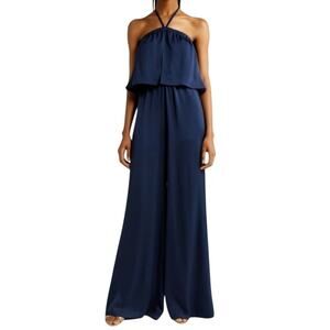 RAMY BROOK Jumpsuit NEW Size S Navy Blue Norah Halter Evening $545 Wide Leg